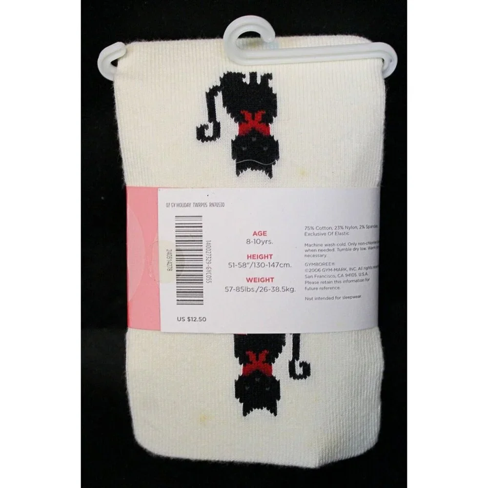 2007 Gymboree Glamour Kitty Tights sz 8-10 NWT Winter Cat with Red Bow
